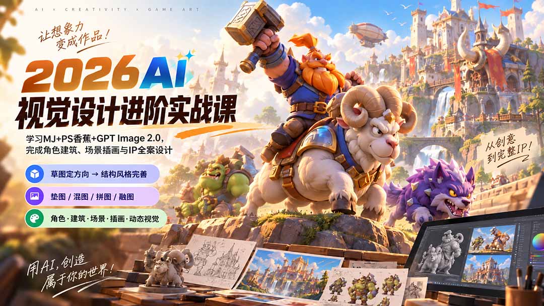 2026AI视觉设计进阶实战课-更新：学习MJ+PS香蕉+GPT Image 2.0，完成角色建筑、场景插画与IP全案设计-程拾网络