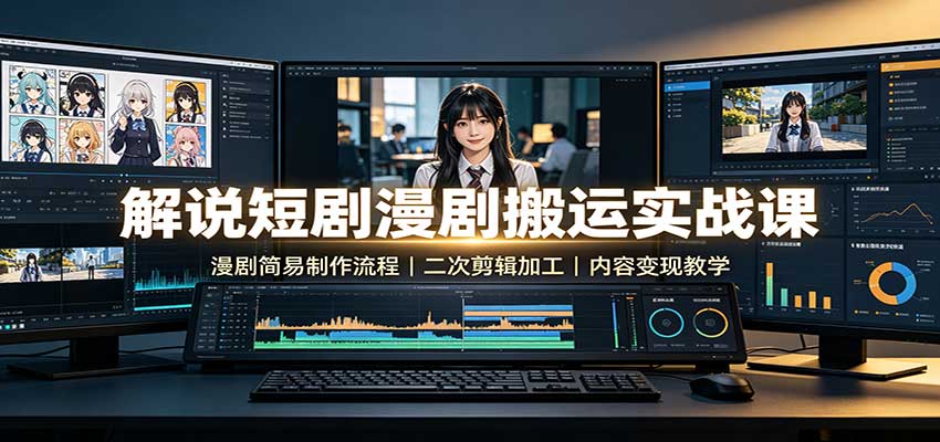 解说短剧漫剧搬运实战课:漫剧简易制作流程,二次剪辑加工,内容变现教学-程拾网络