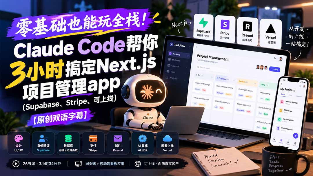 零基础也能玩全栈!Claude Code帮你3小时搞定Next.js项目管理app(Supabase、Stripe、可上线-程拾网络