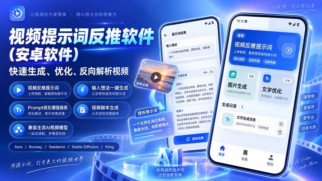 （20301期）视频提示词反推软件（安卓软件），快速生成、优化、反向解析视频-程拾网络