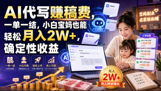 AI代写賺稿费，一单一结，小白宝妈也能轻松月入2W+，确定性收益【揭秘】-程拾网络