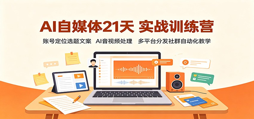 AI自媒体21天实战训练营：账号定位选题文案，AI音视频处理，多平台分发社群自动化教学-程拾网络