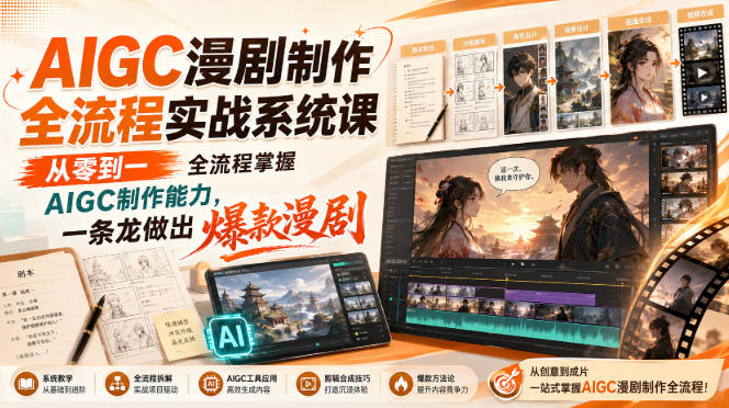 【精】AIGC漫剧制作全流程实战系统课,从零到一全流程掌握AIGC制作能力,一条龙做出爆款漫剧-程拾网络