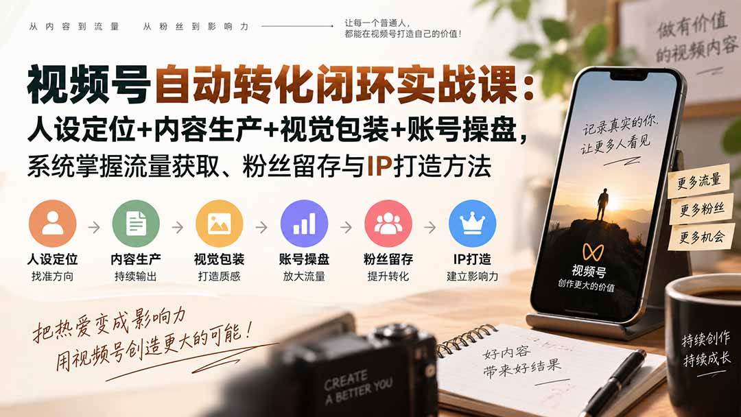 （20327期）视频号自动转化闭环实战课：人设定位+内容生产+视觉包装+账号操盘，系统掌握流量获取、粉丝留存与IP打造方法-程拾网络