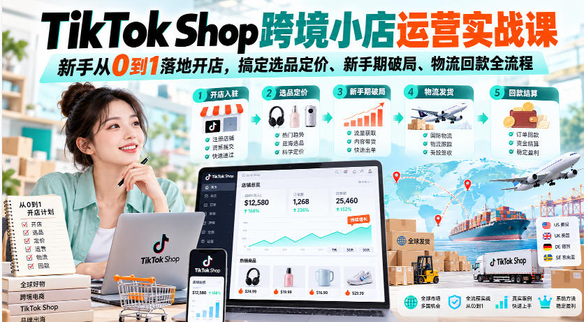 【精】TikTok Shop跨境小店运营实战课,新手从0到1落地开店,搞定选品定价、新手期破局、物流回款全流程-程拾网络