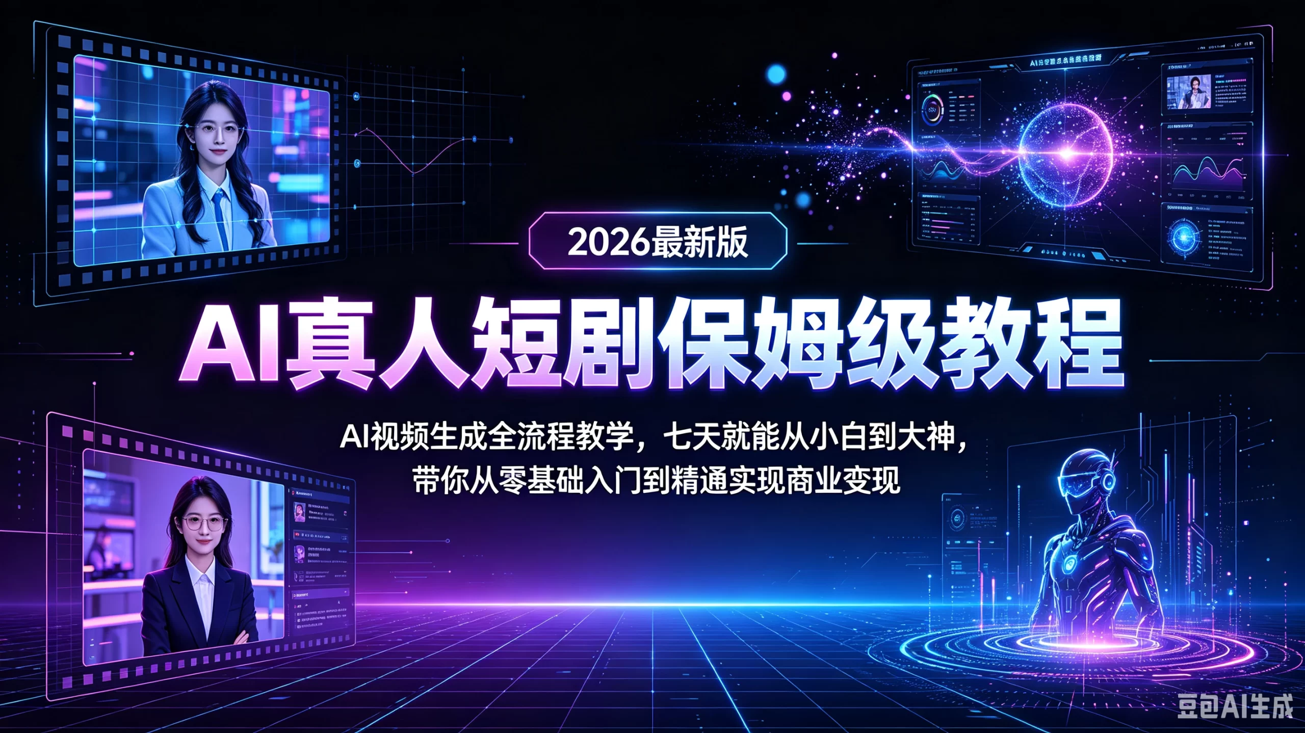 【精】AI真人短剧保姆级教程!2026最新版AI视频生成全流程教学!七天就能从小白到大神!带你从零基础入门到精通实现商业变现!-程拾网络