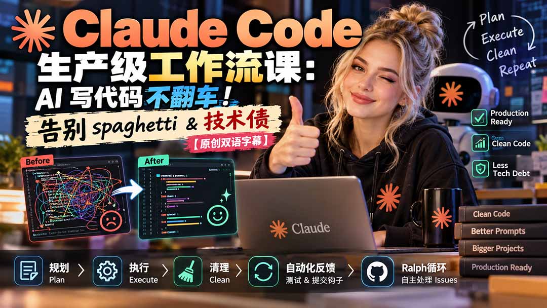 Claude Code 生产级工作流课:AI 写代码不翻车!告别 spaghetti & 技术债【原创双语字幕】-程拾网络