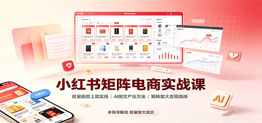 小红书矩阵电商实战课：批量搬款上架实操，AI图文产出，矩阵放大变现指南-程拾网络
