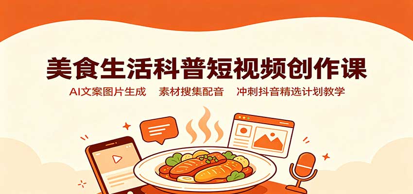 美食生活科普短视频创作课：AI文案图片生成，素材搜集配音，冲刺抖音精选计划教学-程拾网络