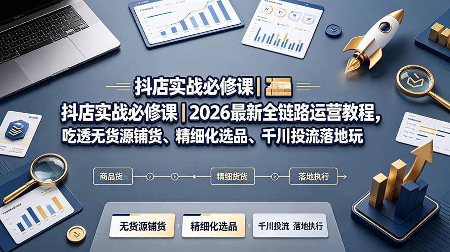 【精】抖店实战必修课｜2026最新全链路运营教程，吃透无货源铺货、精细化选品、千川投流落地玩法-程拾网络