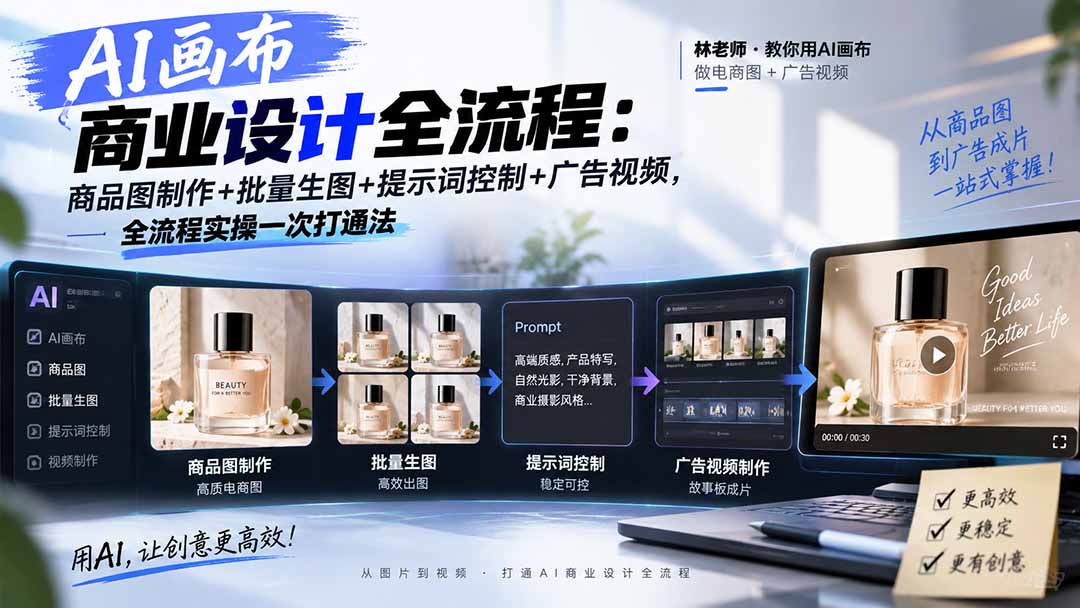 AI画布商业设计全流程:商品图制作+批量生图+提示词控制+广告视频,全流程实操一次打通法-程拾网络