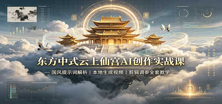 东方中式云上仙宫AI创作实战课：国风提示词解析，本地生成视频，剪辑调参全套教学-程拾网络