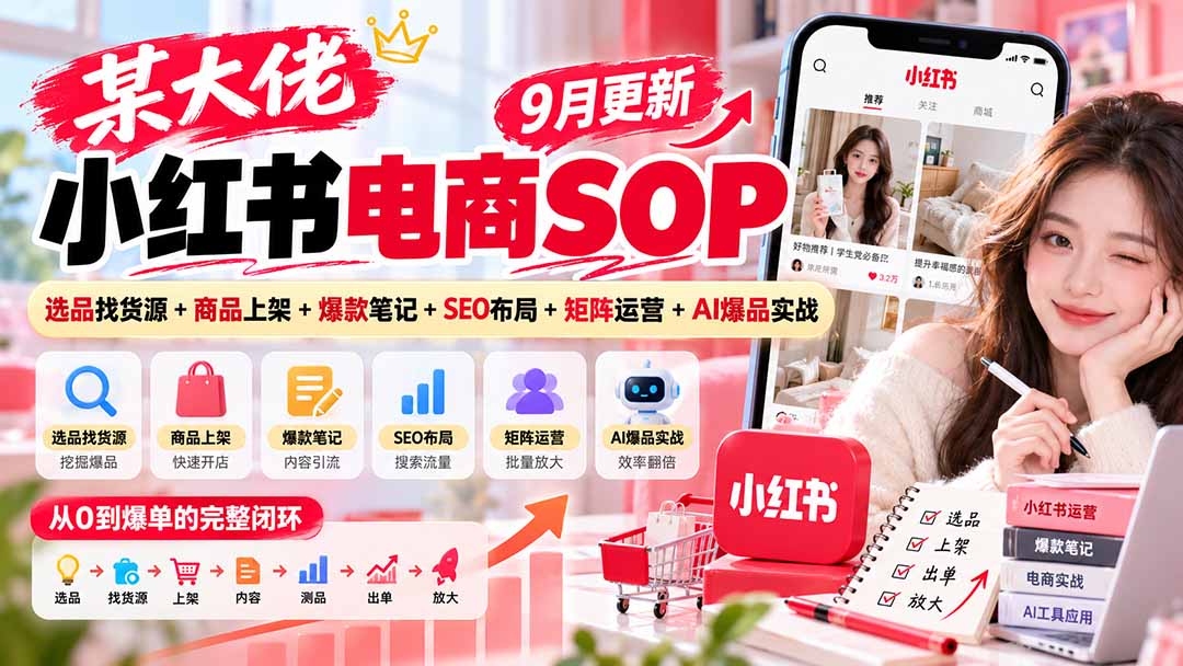 某大佬小红书电商SOP|9月更新:选品找货源+商品上架+爆款笔记+SEO布局+矩阵运营+AI爆品实战-程拾网络