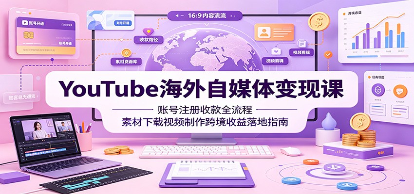 YouTube海外自媒体变现课：账号注册收款全流程，素材下载视频制作跨境收益落地指南-程拾网络