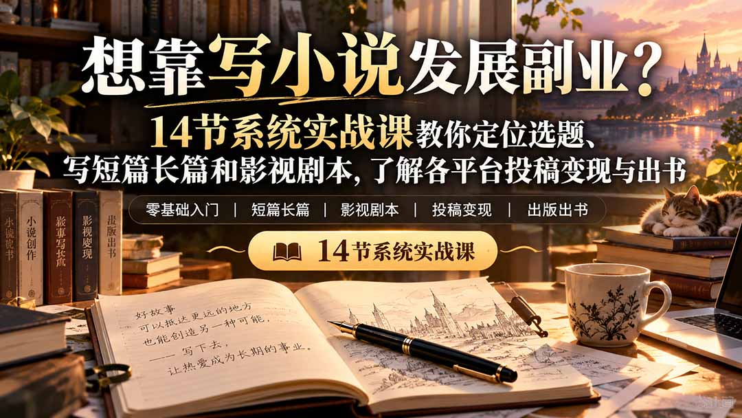 【无水印】想靠写小说发展副业？14节系统实战课教你定位选题、写短篇长篇和影视剧本，了解各平台投稿变现与出书-程拾网络
