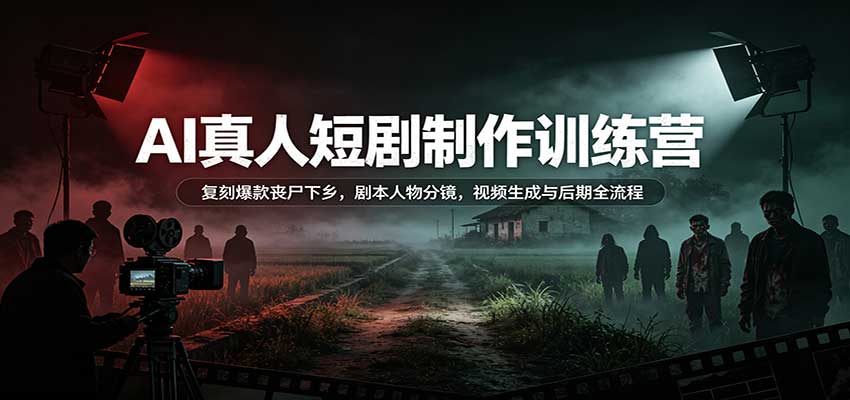 AI真人短剧制作训练营：复刻爆款丧尸下乡，剧本人物分镜，视频生成与后期全流程-程拾网络
