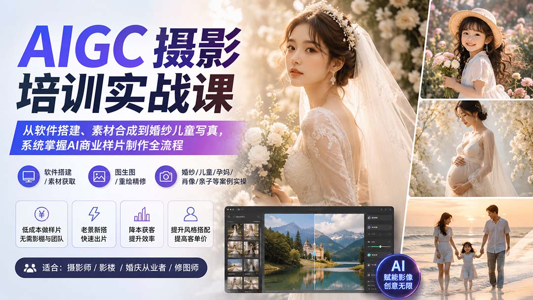 AIGC摄影培训实战课：从软件搭建、素材合成到婚纱儿童写真，系统掌握AI商业样片制作全流程-程拾网络