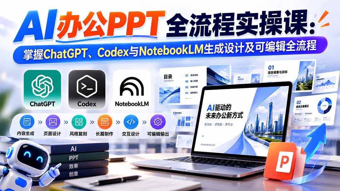 【无水印】AI办公PPT全流程实操课： 掌握ChatGPT、Codex与NotebookLM生成设计及可编辑全流程-程拾网络