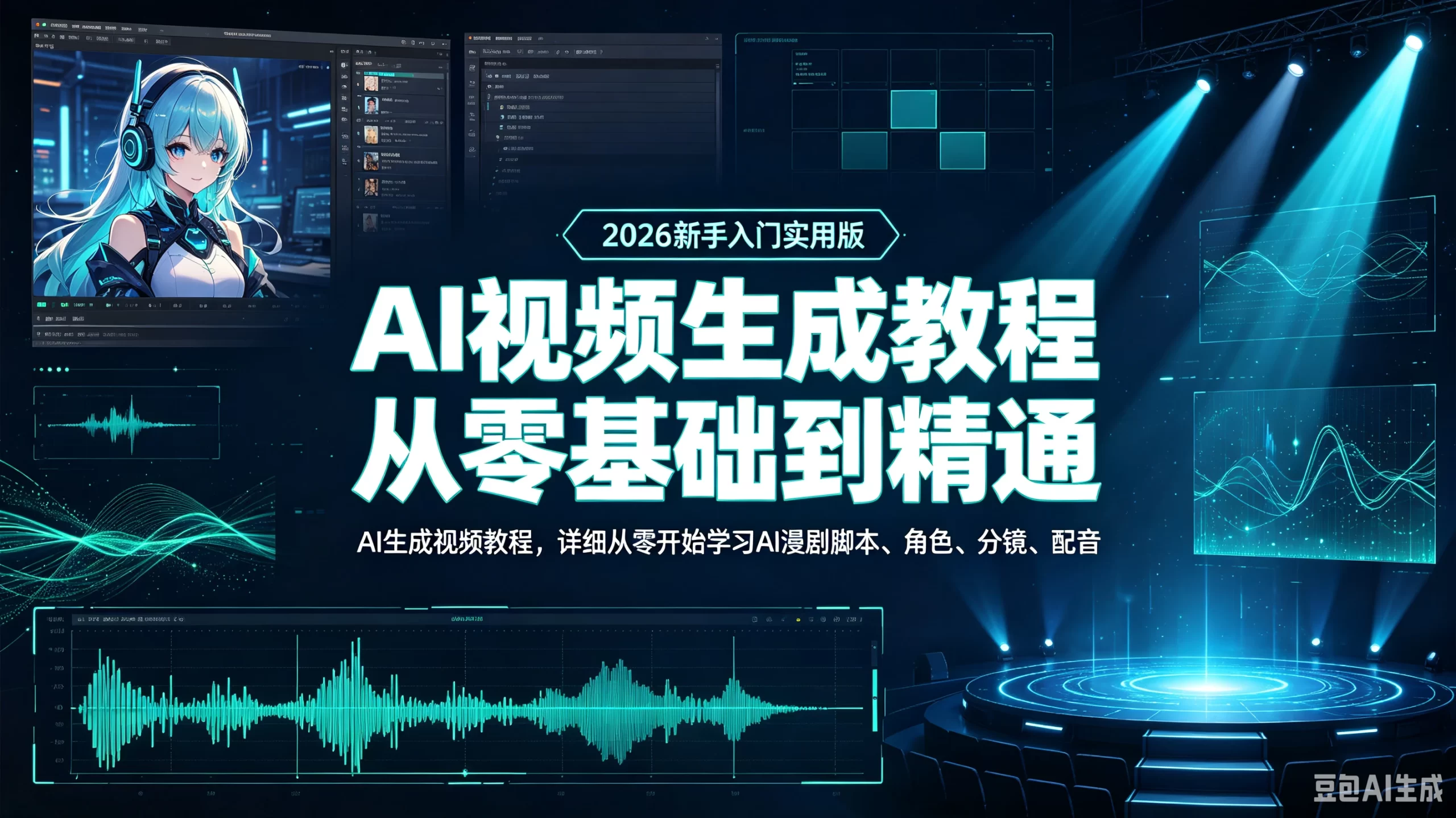 【精】AI视频生成教程从零基础到精通（2026新手入门实用版AI生成视频教程）详细从零开始学习AI漫剧脚本角色分镜配音-程拾网络