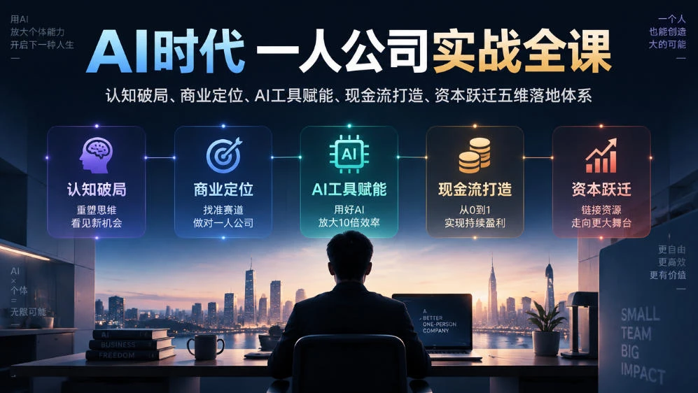 【精】AI时代一人公司实战全课|认知破局、商业定位、AI工具赋能、现金流打造、资本跃迁五维落地体系-程拾网络