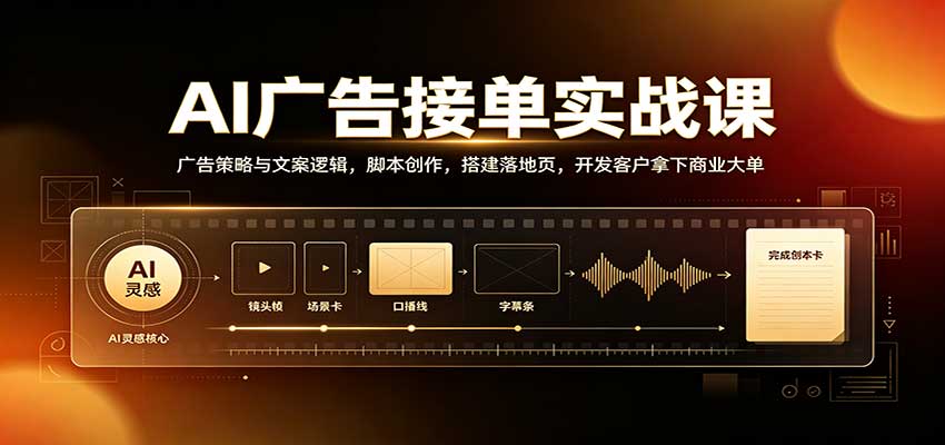 AI广告接单实战：广告策略与文案逻辑，脚本创作，搭建落地页，开发客户拿下商业大单-程拾网络