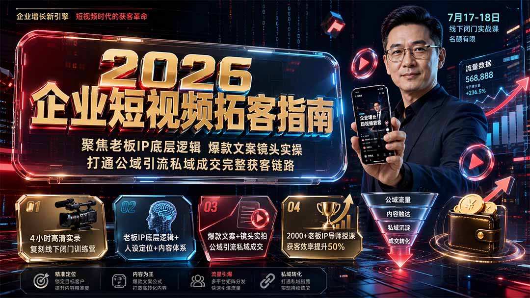 2026企业短视频拓客指南：聚焦老板IP底层逻辑，爆款文案镜头实操，打通公域引流私域成交完整获客链路-程拾网络