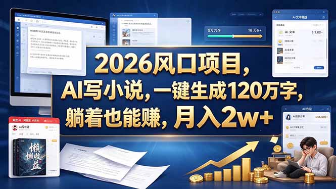 2026 风口项目,AI 写小说,一键生成 120 万字,躺着也能赚,月入 2w +-程拾网络