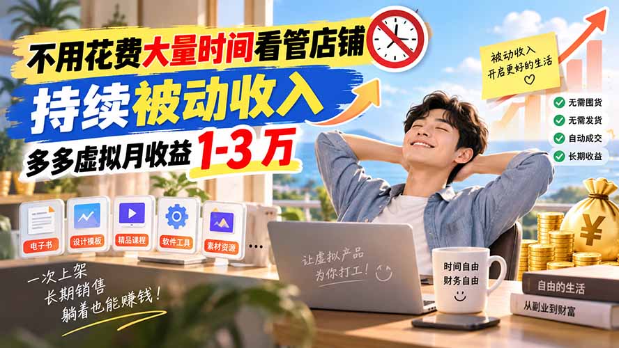 不用花费大量时间看管店铺，持续被动收入，多多虚拟月收益 1-3 万-程拾网络