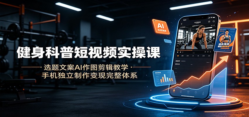 【精】健身科普短视频实操课：选题文案AI作图剪辑教学，手机独立制作变现完整体系-程拾网络