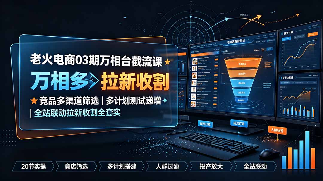 老火电商03期万相台截流课：竞品多渠道筛选｜多计划测试递增｜全站联动拉新收割全套实操教学-程拾网络