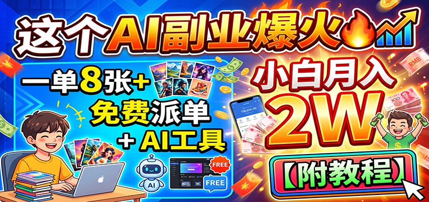 这个AI副业爆火!一单8张+,免费派单+AI工具,小白月入2W【附教程】-程拾网络