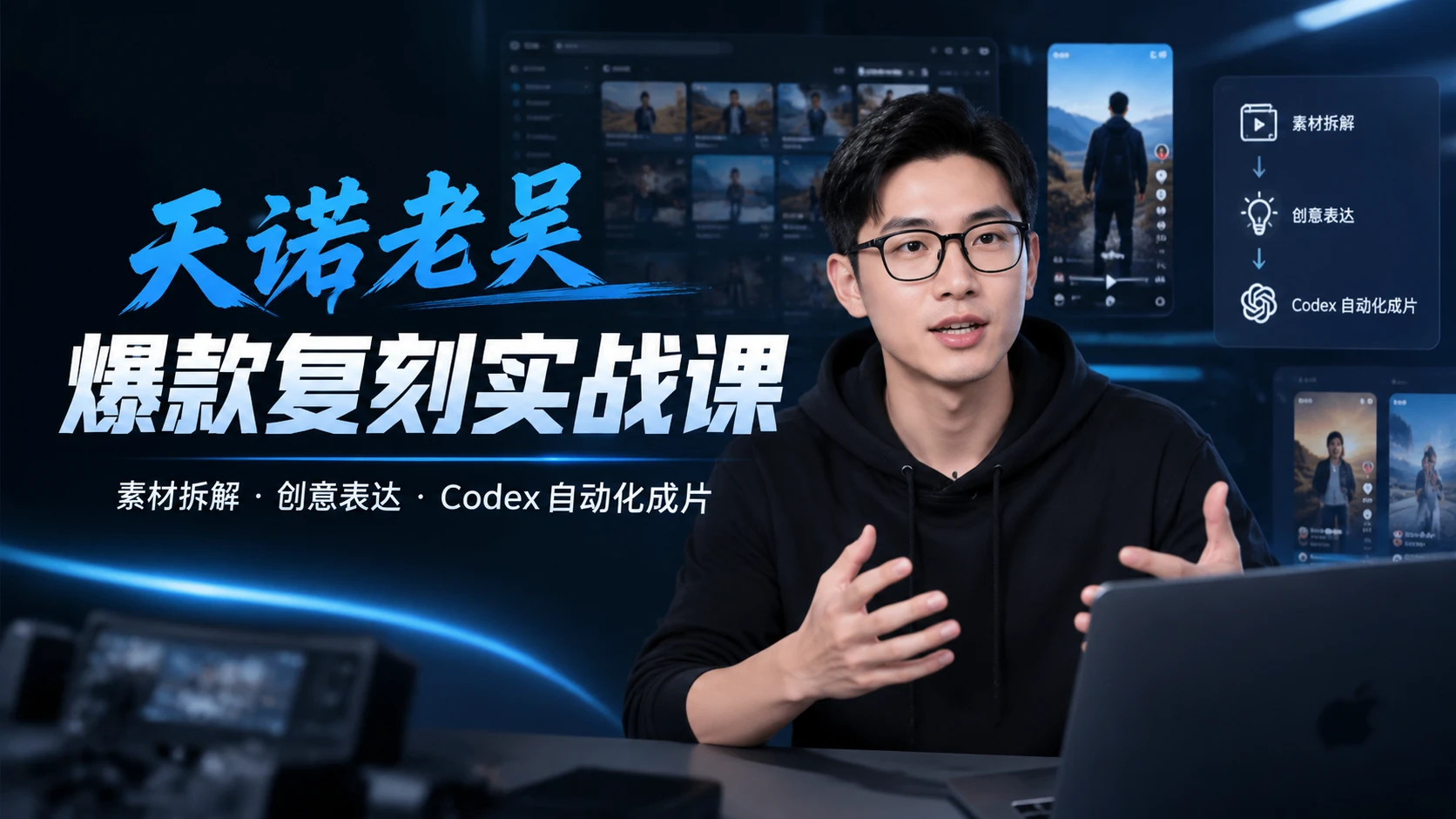 天诺老吴爆款复刻课，带你掌握素材拆解与创意表达，用 Codex 完成短视频自动化成片-程拾网络