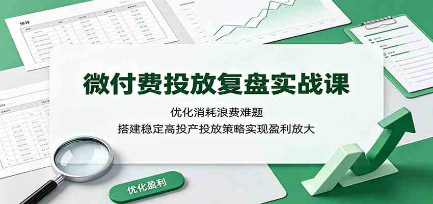 微付费投放复盘实战课：优化消耗浪费难题，搭建稳定高投产投放策略实现盈利放大-程拾网络