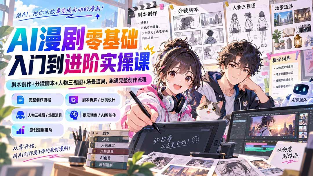 (20352期)AI漫剧零基础入门到进阶实操课:剧本创作+分镜脚本+人物三视图+场景道具,跑通完整创作流程 (20352期)AI漫剧零基础入门到进阶实操课:剧本创作+分镜脚本+人物三视图+场景道具,跑通完整创作流程