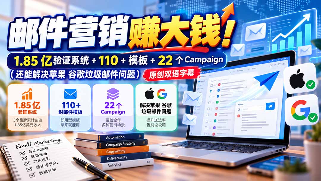 邮件营销赚大钱！1.85亿验证系统+110+模板+22个Campaign(还能解决苹果 谷歌垃圾邮件问题-程拾网络