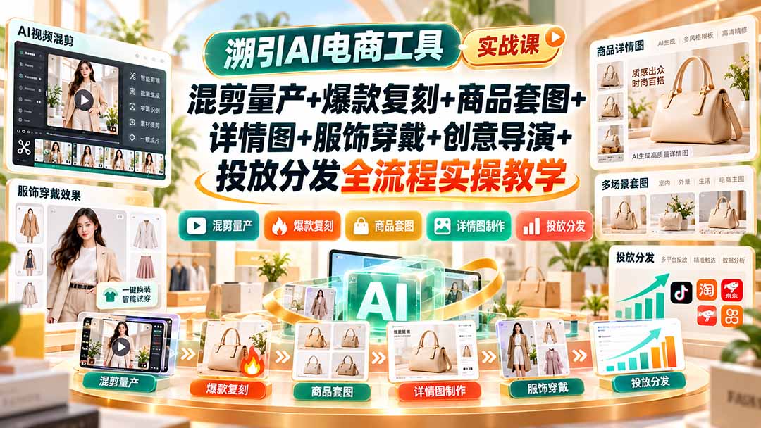 溯引AI电商工具实战课:混剪量产+爆款复刻+商品套图+详情图+服饰穿戴+创意导演+投放分发全流程实操教学-程拾网络