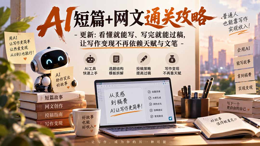 AI短篇+网文通关攻略-更新1009:看懂就能写、写完就能过稿,让写作变现不再依赖天赋与文笔-程拾网络