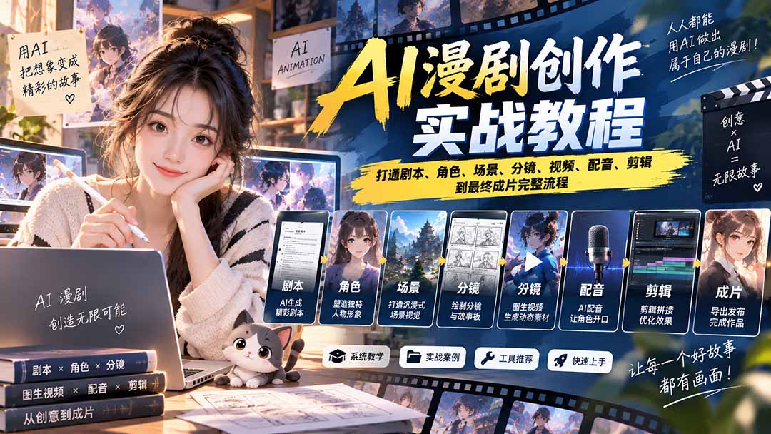 2026 AI漫剧创作实战教程：打通剧本、角色、场景、分镜、视频、配音、剪辑到最终成片完整流程-程拾网络