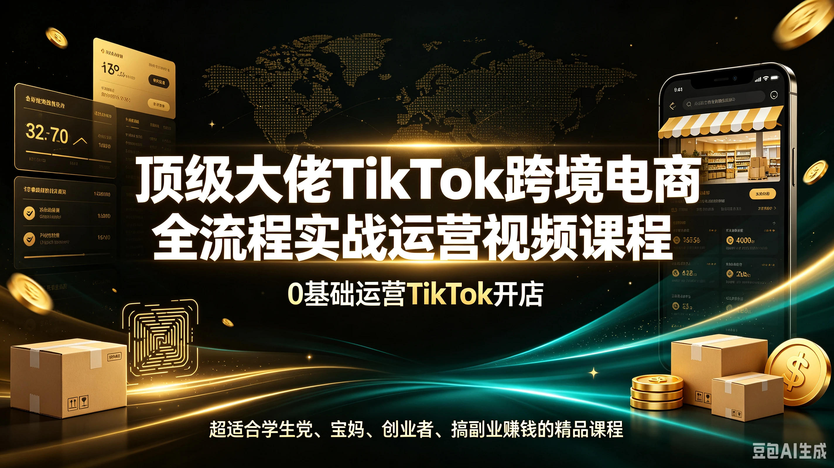 【精】顶级大佬TikTok跨境电商全流程实战运营视频课程，0基础运营TikTok开店，超适合学生党、宝妈、创业者、搞副业赚钱的精品课程-程拾网络