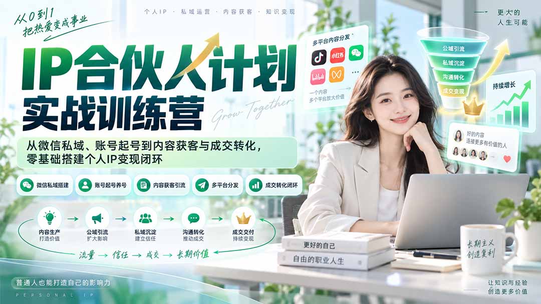IP合伙人计划实战训练营-更新：从微信私域、账号起号到内容获客与成交转化，零基础搭建个人IP变现闭环-程拾网络