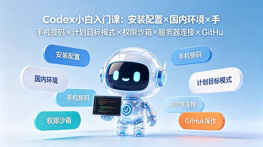 【精】Codex小白入门课：安装配置×国内环境×手机接码×计划目标模式×权限沙箱×服务器连接×GitHub操作-程拾网络