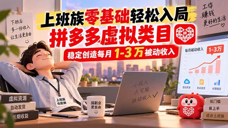 （20250期）上班族零基础轻松入局，拼多多虚拟类目，稳定创造每月 1-3 万被动收入-程拾网络