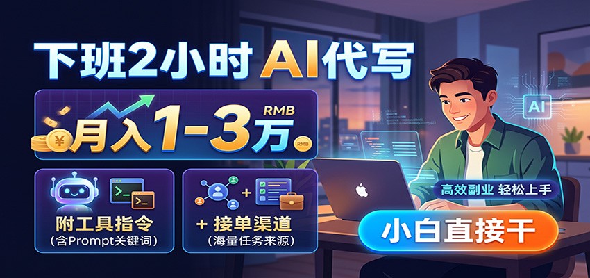 下班2小时AI代写，月入1-3万，附工具指令+接单渠道，小白直接干-程拾网络