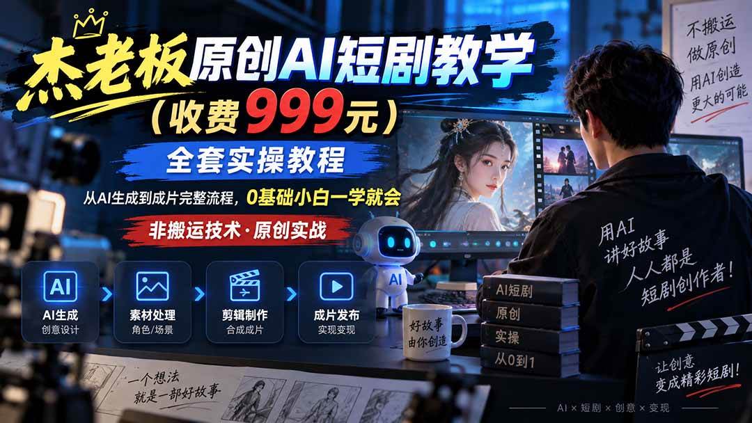 （20254期）杰老板原创AI短剧教学（收费999元），全套实操教程，0基础小白一学就会，非搬运技术-程拾网络