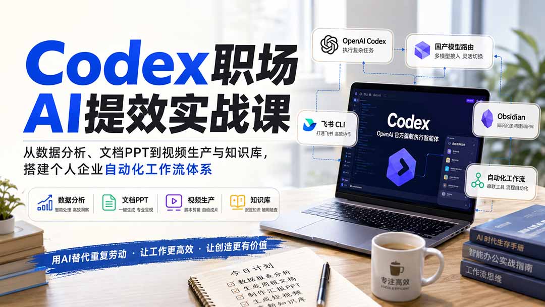 【精】Codex职场AI提效实战课：从数据分析、文档PPT到视频生产与知识库，搭建个人企业自动化工作流体系-程拾网络