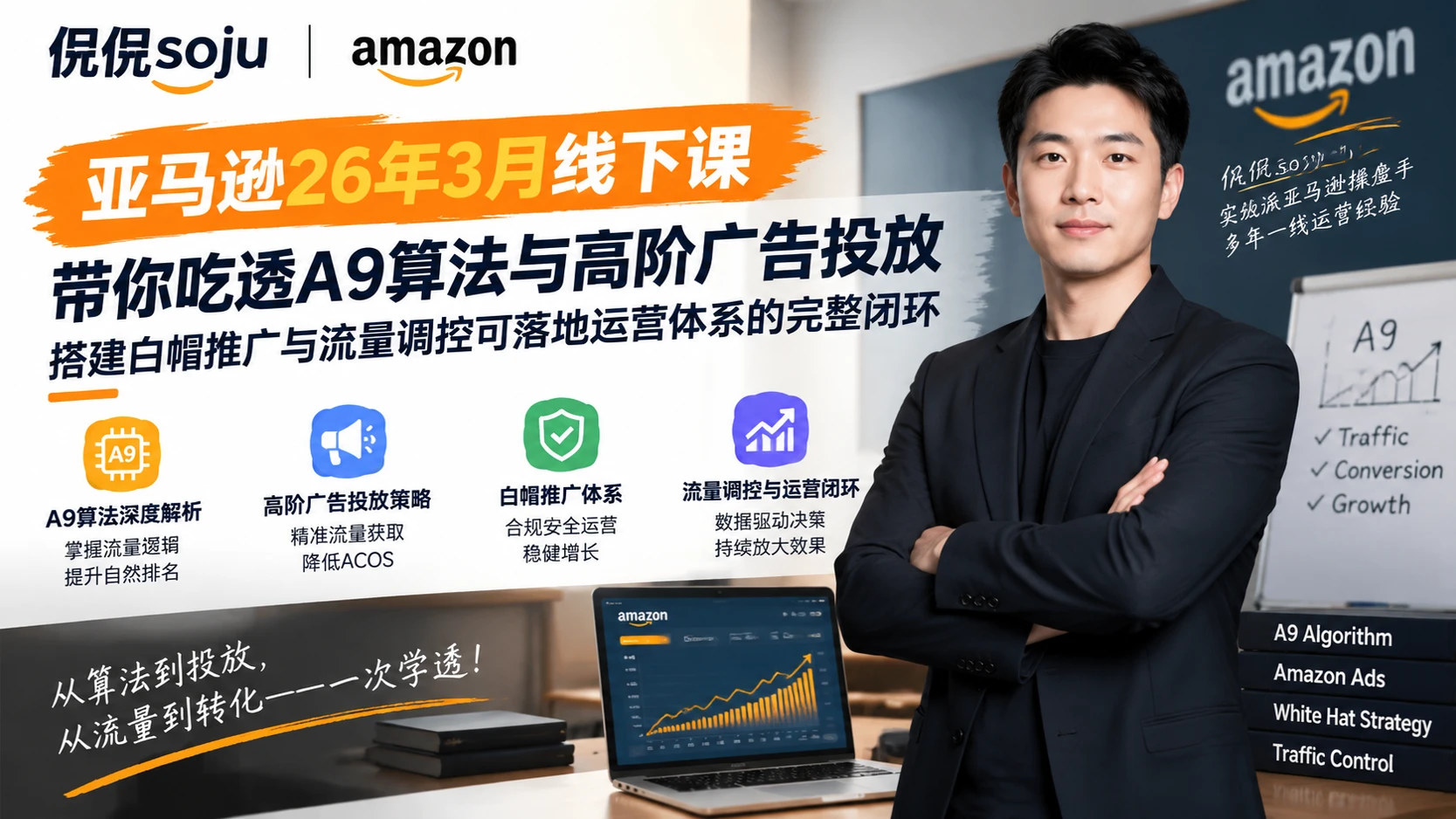 【精】侃侃soju亚马逊26年3月线下课，带你吃透A9算法与高阶广告投放，搭建白帽推广与流量调控可落地运营体系的完整闭环-程拾网络