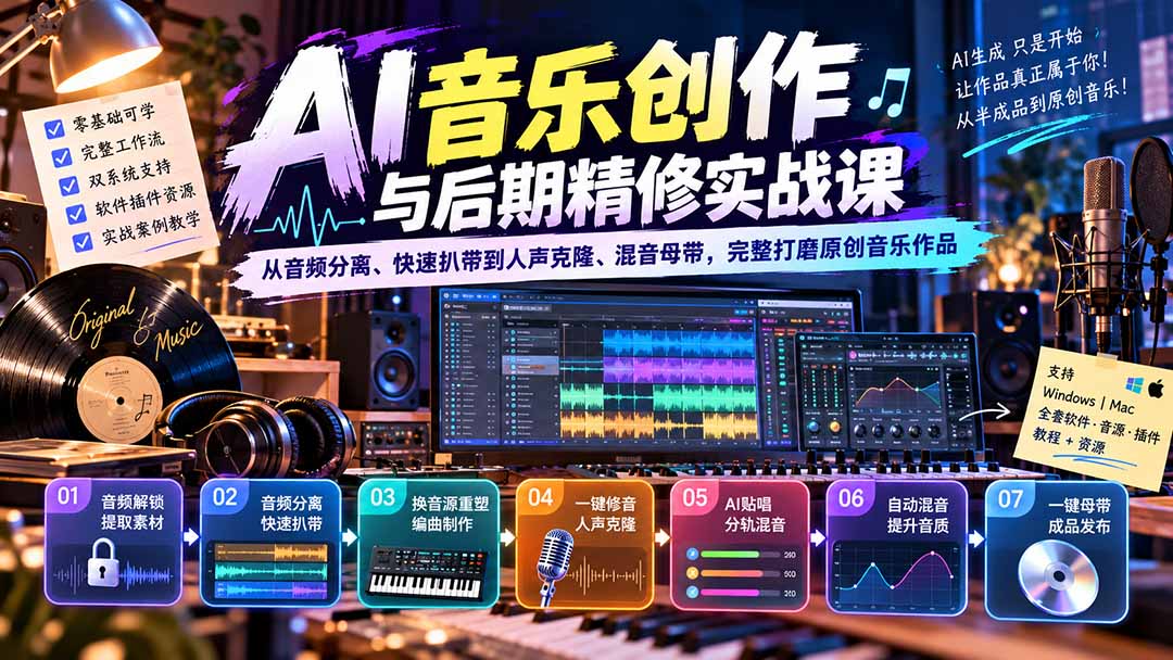 AI音乐创作与后期精修实战课：从音频分离、快速扒带到人声克隆、混音母带，完整打磨原创音乐作品-程拾网络