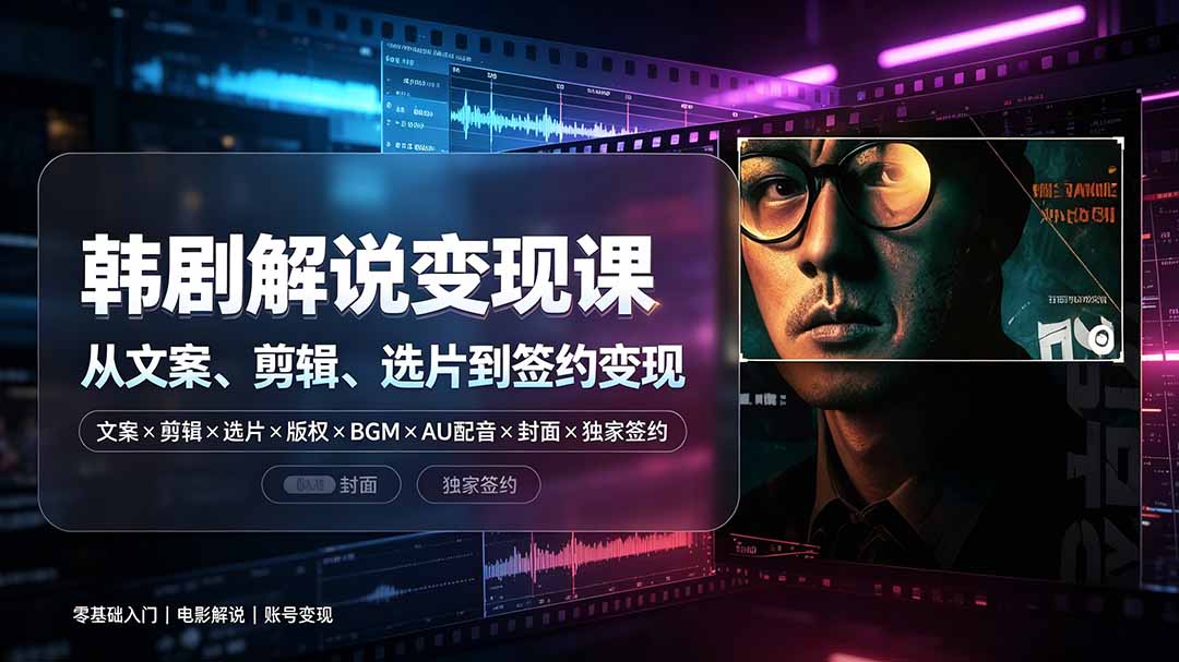 抖音270W粉丝博主亲授韩剧解说课：文案×剪辑×选片×版权×BGM×AU配音×封面×独家签约，零基础到变现-程拾网络
