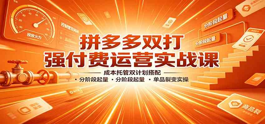 拼多多双打强付费运营实战课:成本托管双计划搭配,分阶段起量,单品裂变实操-程拾网络