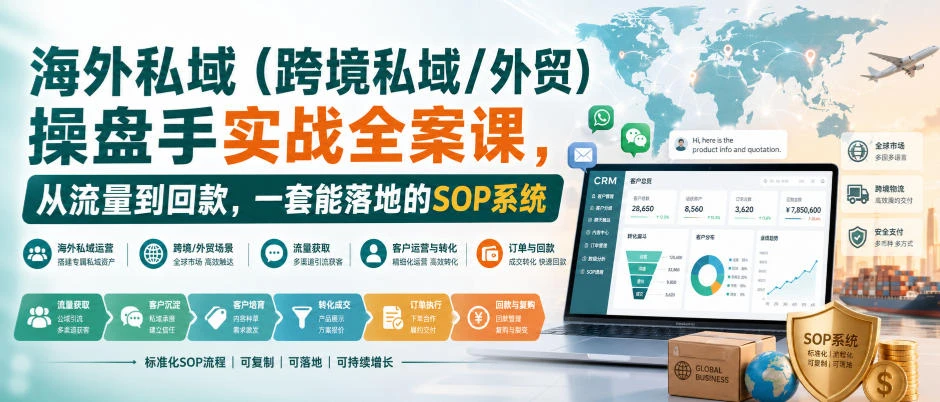 【精】海外私域（跨境私域/外贸）操盘手实战全案课，从流量到回款，一套能落地的SOP系统-程拾网络
